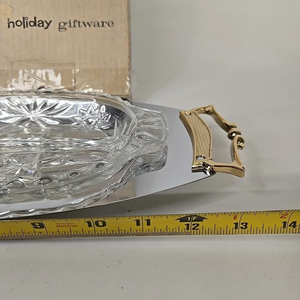 MCM‎ Art Deco Kromex Chrome Relish Aerver w/ Brass Handles